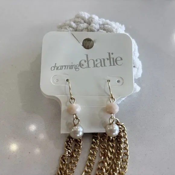 NEW Faux Pearl Beaded Necklace Earring Set Gold Tone Pink NWT Mom Wife Gift Glam - Picture 2 of 8